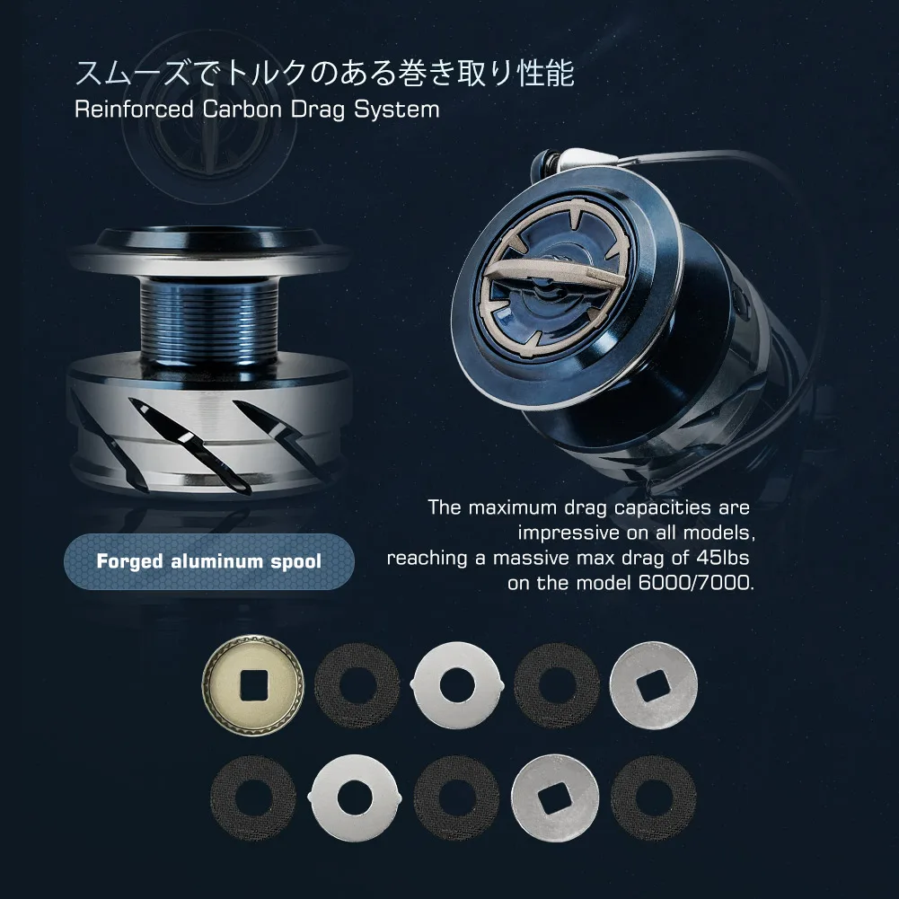 Carrete de pesca giratorio Noeby 2500 3000 4000 5000 6000 8000 10000 arrastre máximo 25kg carretes de pesca giratorios de agua salada de aluminio - imagen 5