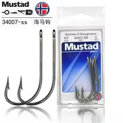Mustad 34007 anzuelo manchado de caballito de mar, anzuelo de caña larga, anzuelo de púas de vástago recto, pesca en el mar