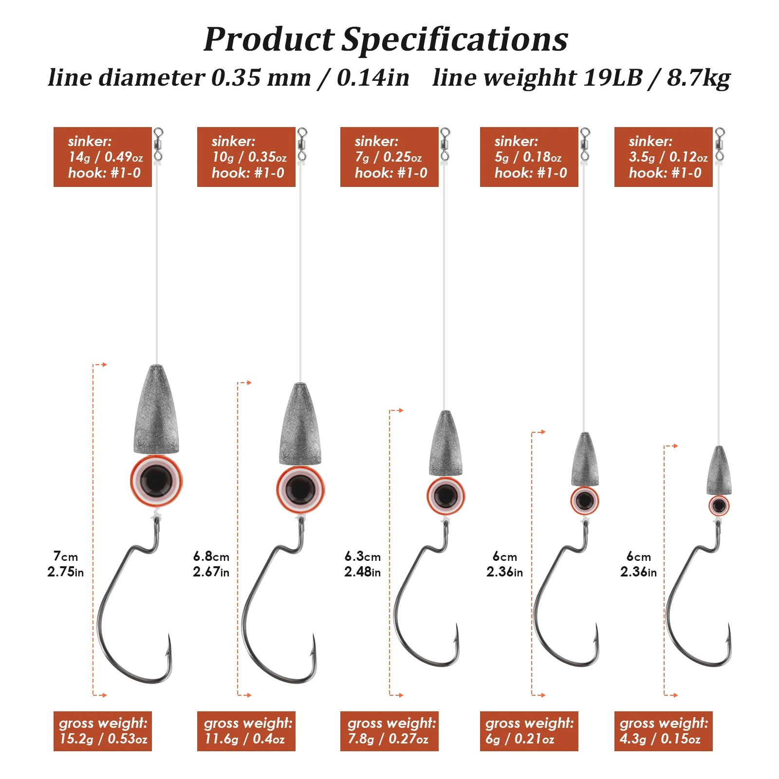 5 uds Texas Rig Carolina Rigs Set para pesca de lubina 3,5g 5g 7g 10g plomo tipo bala # 1/0 Anzuelo de pesca giratorio compensado - imagen 2