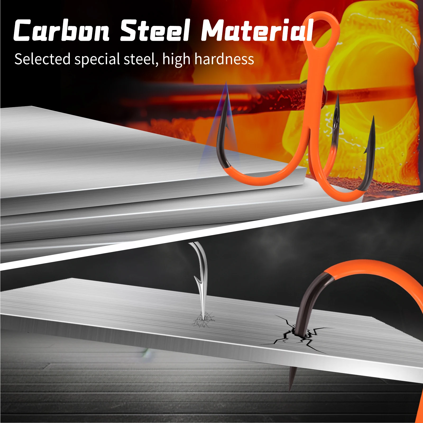 Anzuelos triples de pesca 9KM, 10 unidades, color naranja UV, anzuelos triples 2X fuertes de repuesto para señuelos duros, pesca en agua salada y dulce - imagen 3