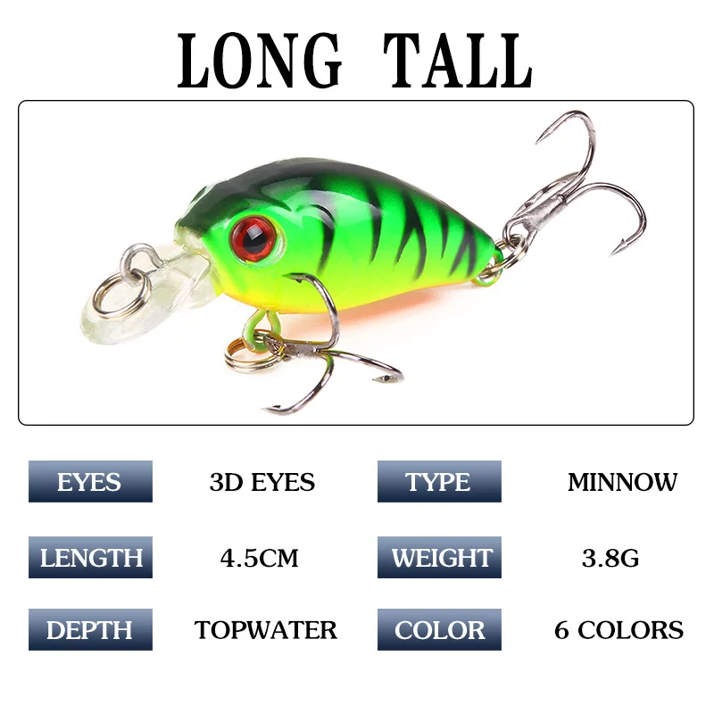 7 Uds 7 colores 4,5 cm/3,8g cebo con manivela Minnow juego de señuelos de pesca cebo Artificial flotante cebo de pesca Topwater aparejos de pesca - imagen 3