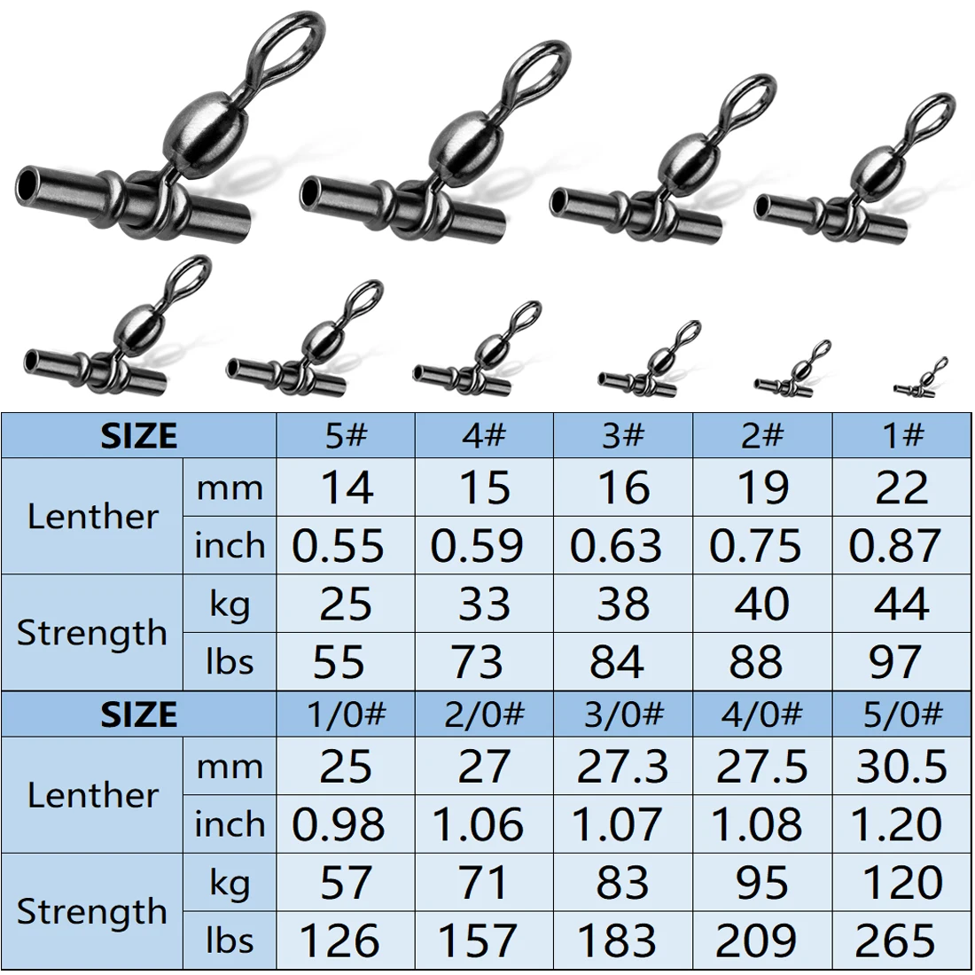 Manga giratoria de pesca de 3 vías, 9KM, 15 Uds., resistente, agua salada, forma en T, línea cruzada, conector giratorio, aparejos de pesca - imagen 2