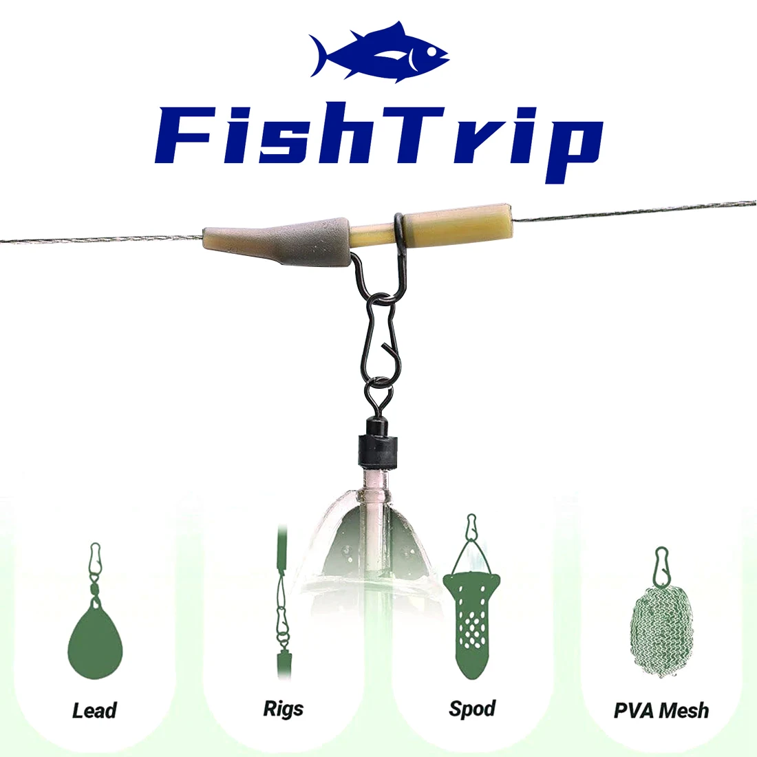 FishTrip-Clips de plomo para carpa, 15 piezas, híbridos con gomas traseras, antienredos reforzados, accesorios de pesca giratorios QC - imagen 2