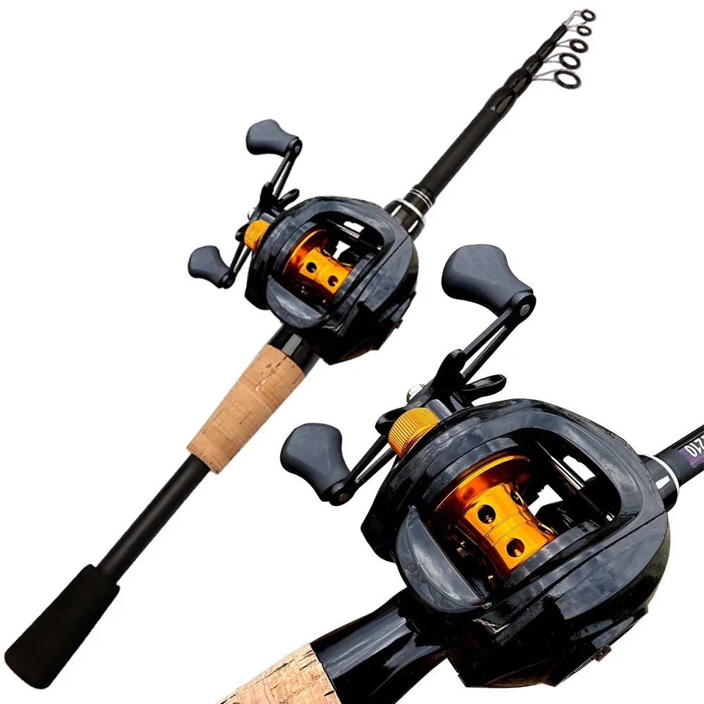 Combo de caña y carrete de pesca Baitcasting, caña telescópica de fibra de carbono de alta calidad, juego de carretes 18 + 1BB de 1,5 m-2,4 m - imagen 4