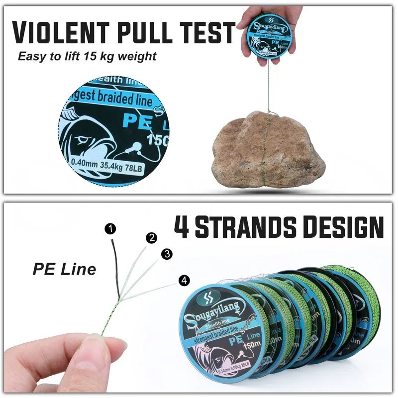 Sougayilang 150M 350 550M 4 hebras Pe línea de pesca trenzada mezcla de colores línea de punto 20-78LBS línea de pesca suave y duradera - imagen 4