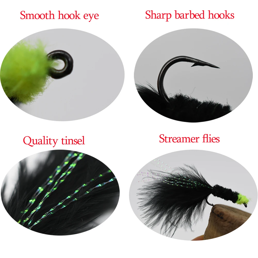 MNFT 6PCS 6 #   Señuelos de pesca de lubina y lubina, trucha con mosca, sanguijuela, chupador de huevos verdes - imagen 4