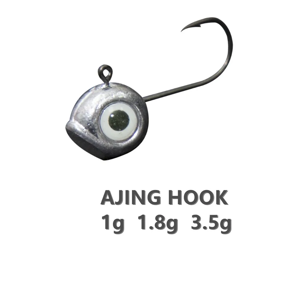 SWOLFY 10 Uds AJING anzuelos de pesca 1g 1,8g 3,5g señuelo suave para cebo de pez roca Finesse Jig Head anzuelo de gusano caña ultraligera - imagen 3