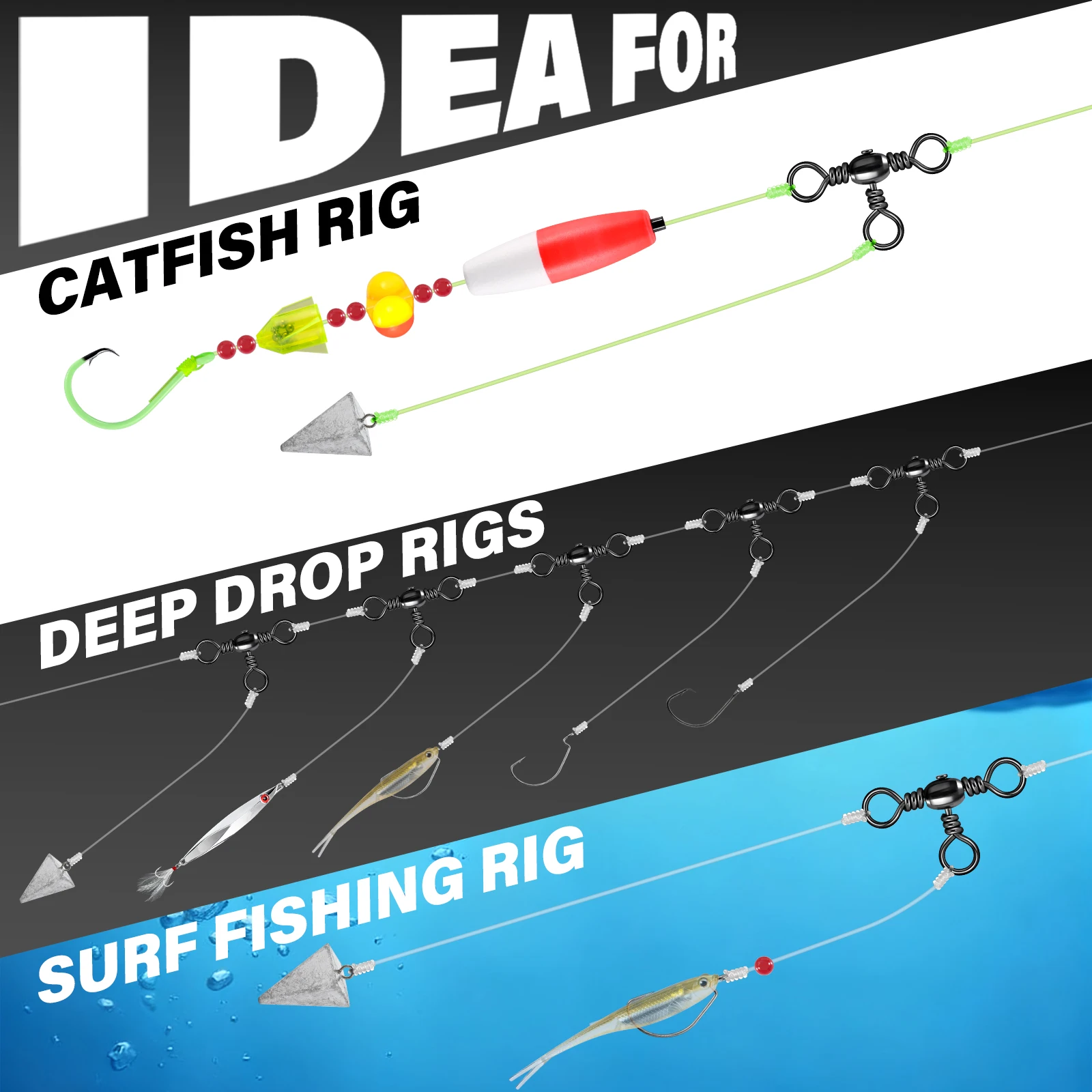 30 Uds. Conector de línea de gancho para aparejos de bagre de latón y acero inoxidable de 35-175lb giratorio de 3 vías para aparejos de pesca de Surf, tiro directo, agua salada - imagen 5