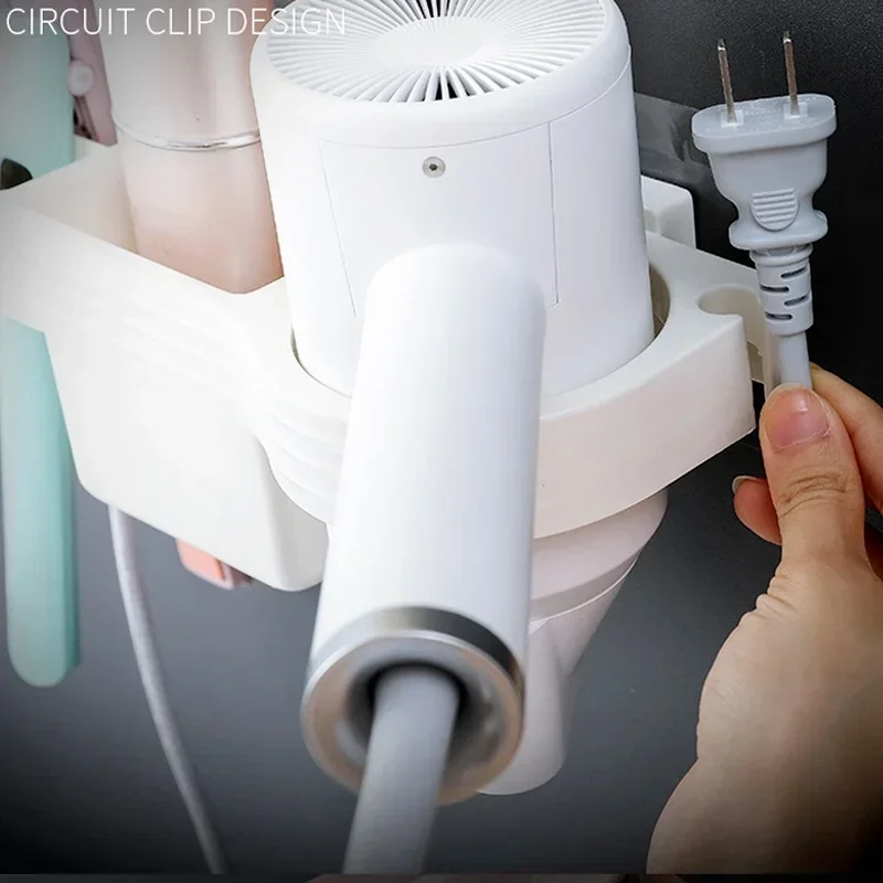 Organizador de baño para el hogar, estante de almacenamiento, soporte para accesorios de baño, estante de baño, soporte para secador de pelo, montado en la pared, sin perforación - imagen 5