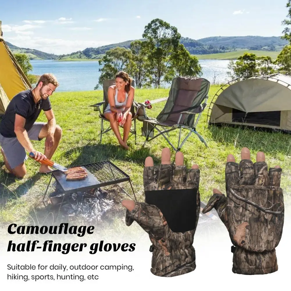 Guantes de medio dedo con estampado de camuflaje, antideslizantes, suaves, transpirables, para pesca, viajes al aire libre, Camping, 1 par - imagen 3