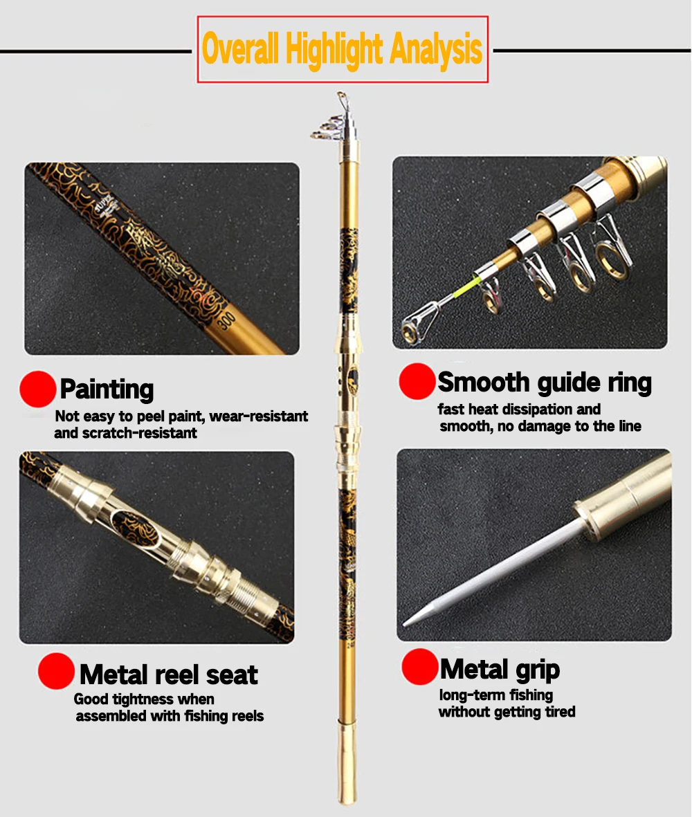 GHOTDA-caña de pescar de fundición larga, caña de pescar de gran competición, superpotente, giratoria, Ultra dura, para todas las aguas, 2,1 M-3,6 M - imagen 5