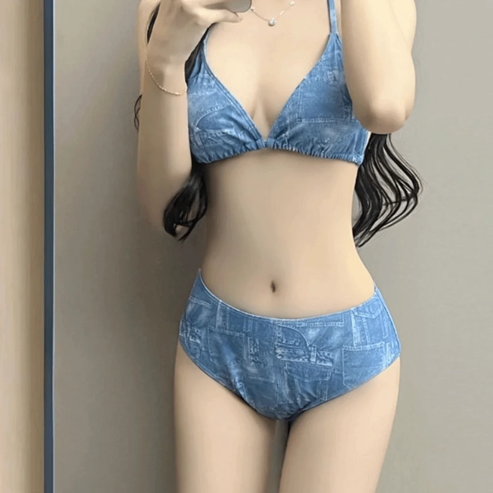 Bikini con cuello halter de diseño sexy Bikini dividido con cuello halter Conjunto de 4 piezas Ajuste adelgazante Traje de baño de manga larga de verano - imagen 3