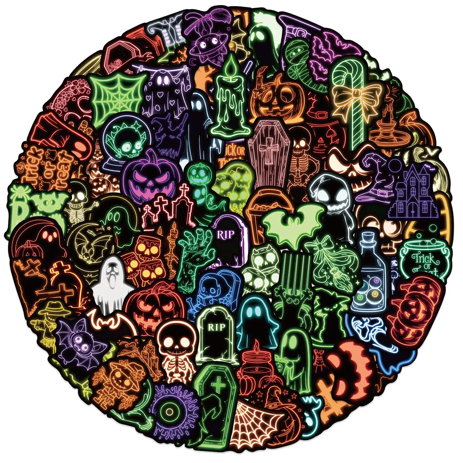 50/100 Uds. Pegatina temática de neón de Halloween Graffiti DIY juguetes para niños teléfono portátil equipaje motocicleta portátil nevera calcomanías pegatinas - imagen 4