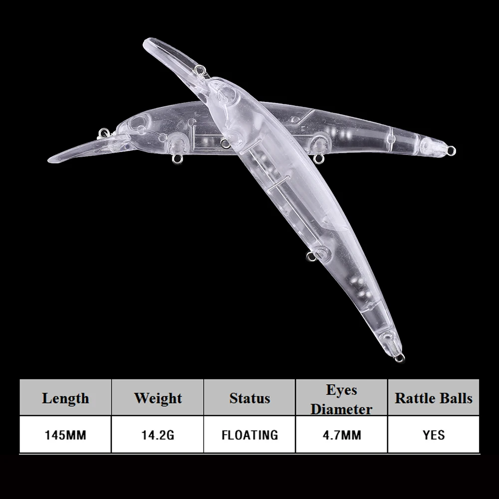 Chan'sHuang, 20 piezas, cebo en blanco sin pintar, 145mm, 14,2g, sonajeros flotantes, pececillo de buceo poco profundo, señuelo de pesca Artificial hecho a mano DIY - imagen 2