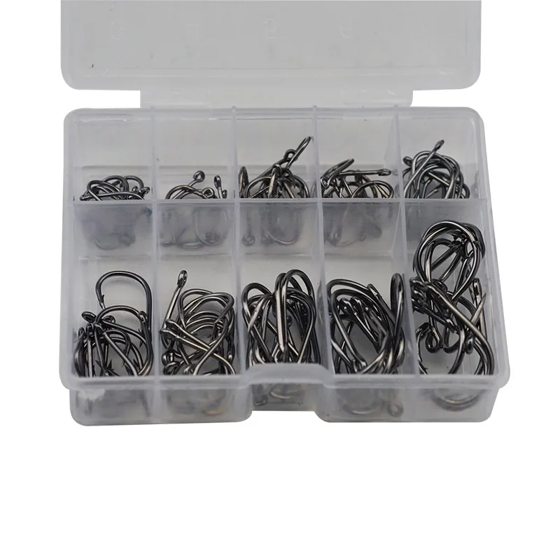 Juego de Iseni de tubo en caja de 100 Uds con anzuelo de pesca con agujero, anzuelos Iseama con anzuelo de punta de águila con púas No. 3-12 Juego combinado de herramientas para ojos
