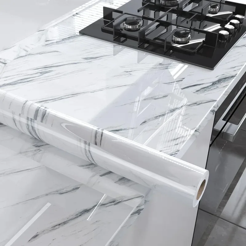 Rollo de 5m de 60cm de ancho, papel tapiz de mármol impermeable, pegatina de papel para pared, autoadhesivo para baño, cocina, encimera, película decorativa para el hogar - imagen 3