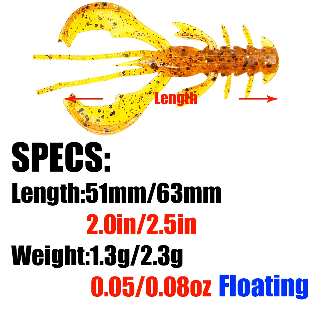 B & U-Señuelos locos de oruga flotante, señuelo suave de 51mm/63mm, Señuelos de pesca de camarones, langosta, señuelo de plástico suave, Señuelos de Pesca - imagen 3