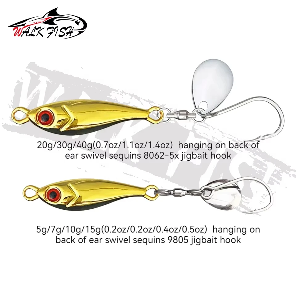 WALK FISH-cebo Artificial con lentejuelas giratorias, delfín pequeño galvanizado, pesca en el mar, caballa, Lucio, Metal dorado y plateado, 5g-40g - imagen 5