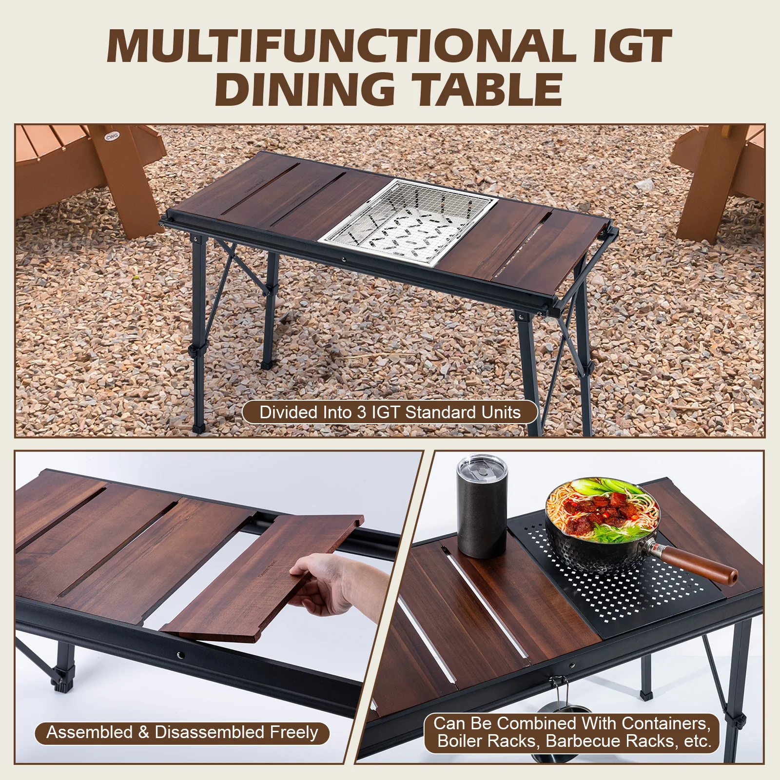 Mesa IGT plegable para acampar CHANGE MOORE, altura ajustable, ligera, práctica almacenamiento, mesa de Camping para coche, mesa de comedor de 91x40cm - imagen 3