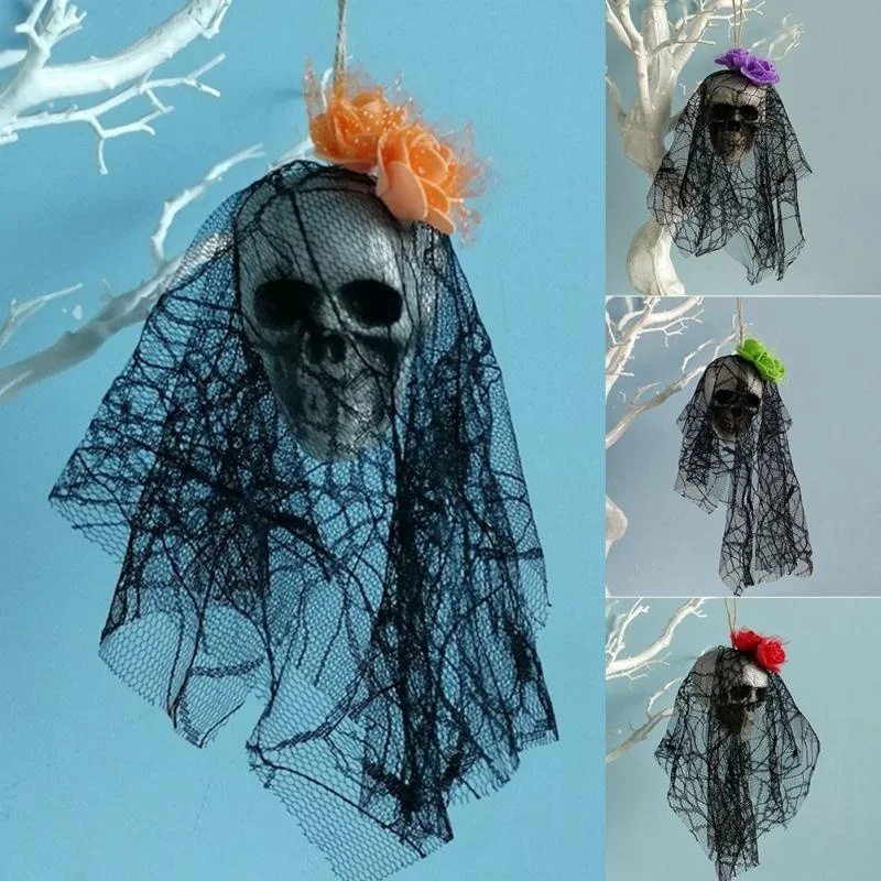 Adornos colgantes de calavera de Halloween, ropa de novia de calavera de espuma, accesorios de diseño de escena de cabeza de hueso, decoraciones para el hogar, suministros para fiestas y festivales - imagen 3