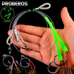Proberos 2 piezas luminosas atadas a mano aguas profundas Hapuka Groper Cod Rig, Flasher Sabiki Rig con gancho circular de atún 1/0 3/0 5/0 7/0 10/0,