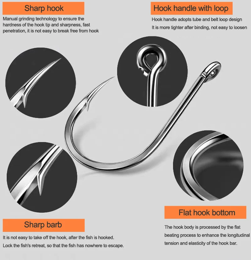 Anzuelos de pesca de 50/100 piezas, revestimiento de un solo círculo, plantilla de acero al carbono de alta calidad, púas, aparejos de pesca de carpa, herramientas de pesca - imagen 2