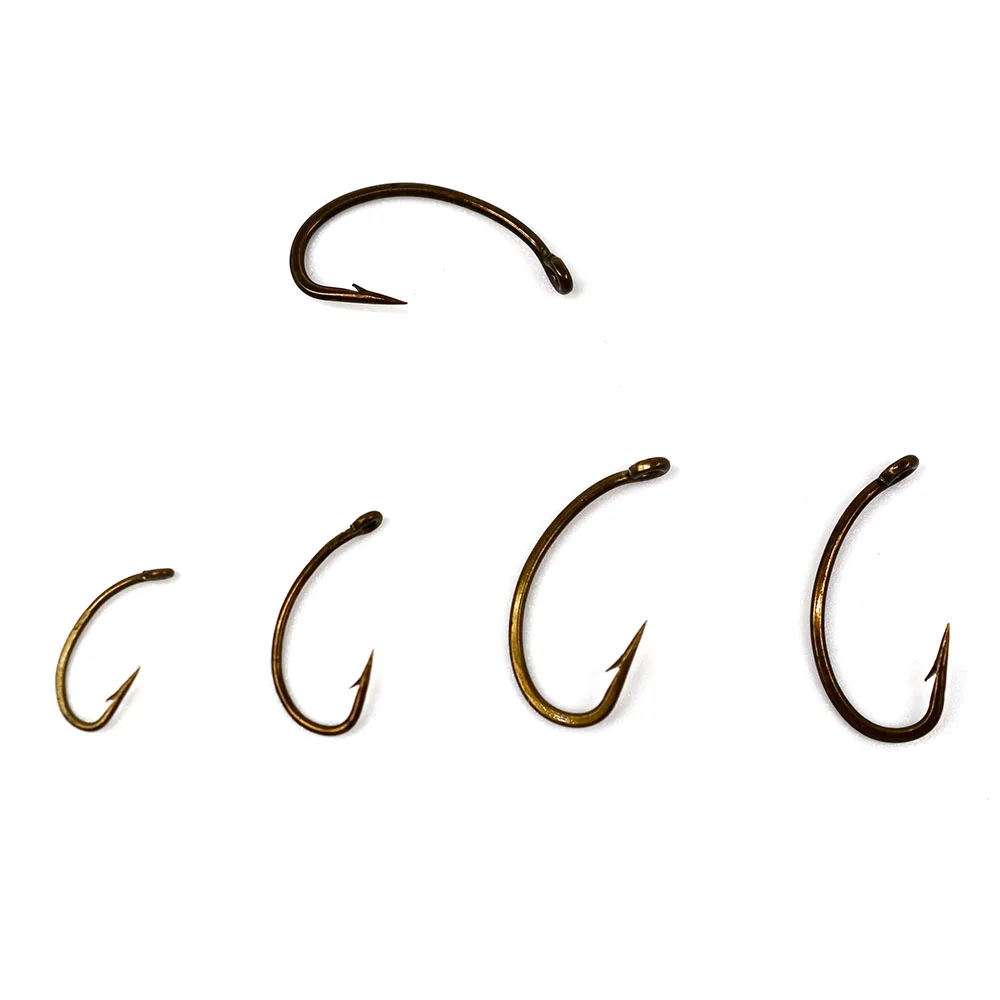 MNFT 50 Uds anzuelos de pesca con mosca anzuelo de atado de mosca seca anzuelo de pesca de acero rico en carbono con púas para ninfa, mosquito 8 # -14 # - imagen 5