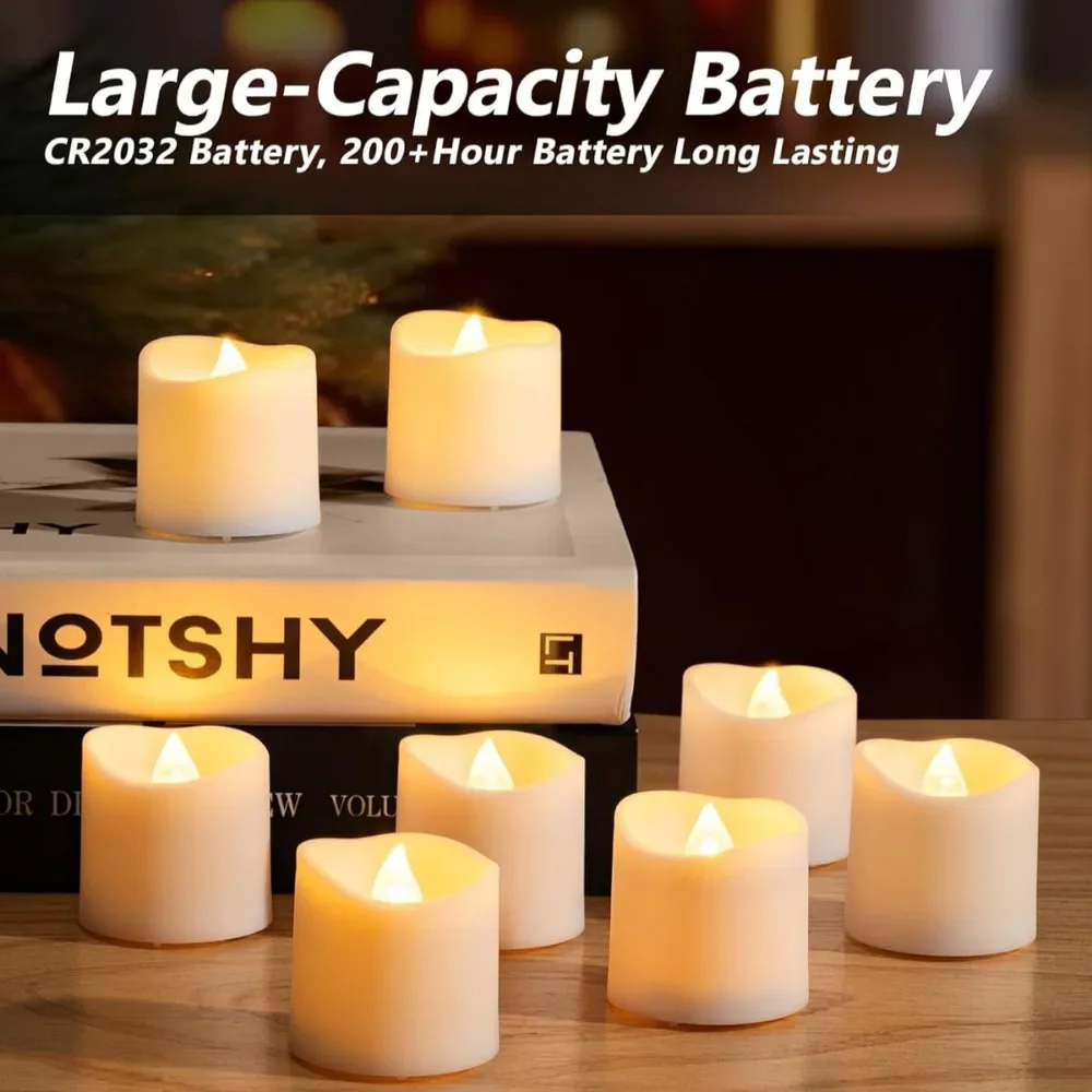 Velas LED sin llama de 12/24 Uds., luz de té Led de deseos creativos, vela blanca cálida con anillo de parpadeo, decoración navideña para Halloween, luz de vela - imagen 4