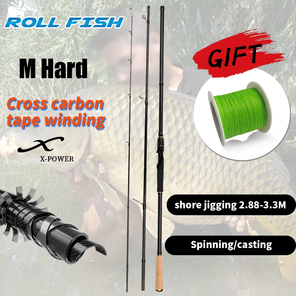 ROLLFISH-caña de pescar de fibra de carbono, cinta cruzada de carbono de 3 secciones, regalo de agua de mar y agua dulce de alta sensibilidad, hilo de pescar de 100M - imagen 2