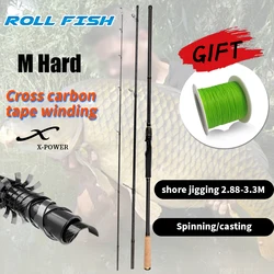 ROLLFISH-caña de pescar de fibra de carbono, cinta cruzada de carbono de 3 secciones, regalo de agua de mar y agua dulce de alta sensibilidad, hilo de pescar de 100M
