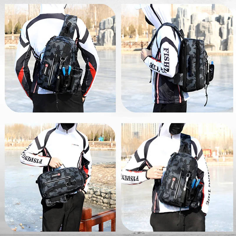 Bolsa de pesca multifuncional, mochila táctica grande, bolsas de caña impermeables, hombro al aire libre, almacenamiento de equipos de pesca XA204G - imagen 5