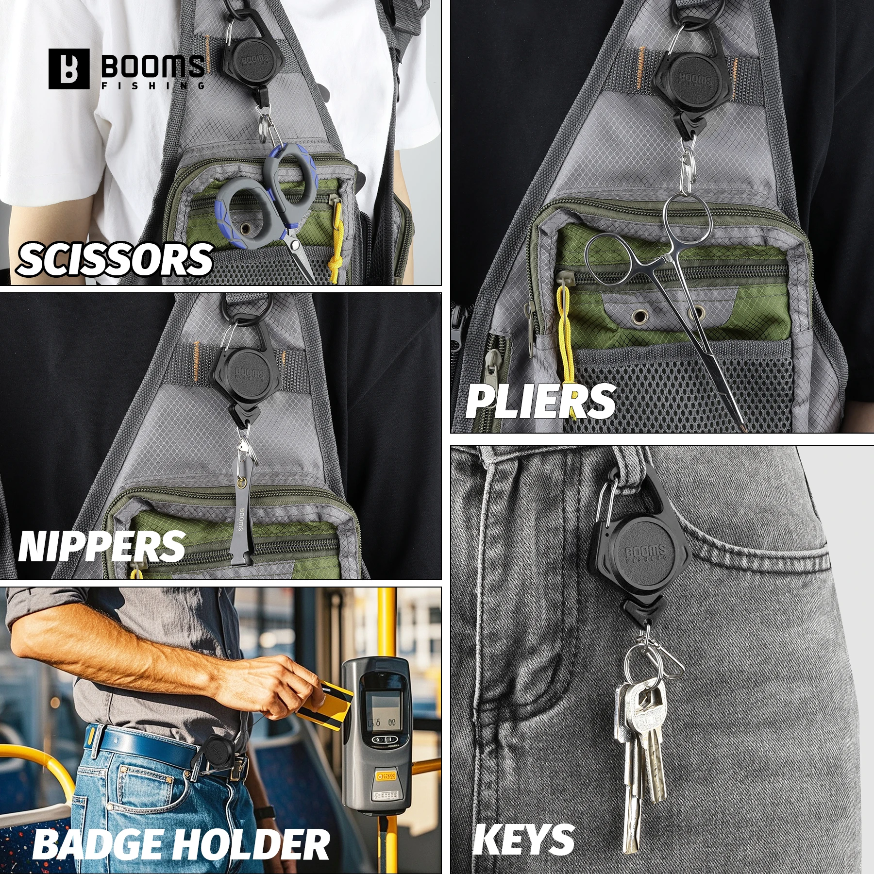 Booms Fishing XW80 llavero retráctil de 70cm 6 uds soporte de insignia equipo de pesca Retractor Zinger accesorios de herramientas de pesca de agua de mar - imagen 4