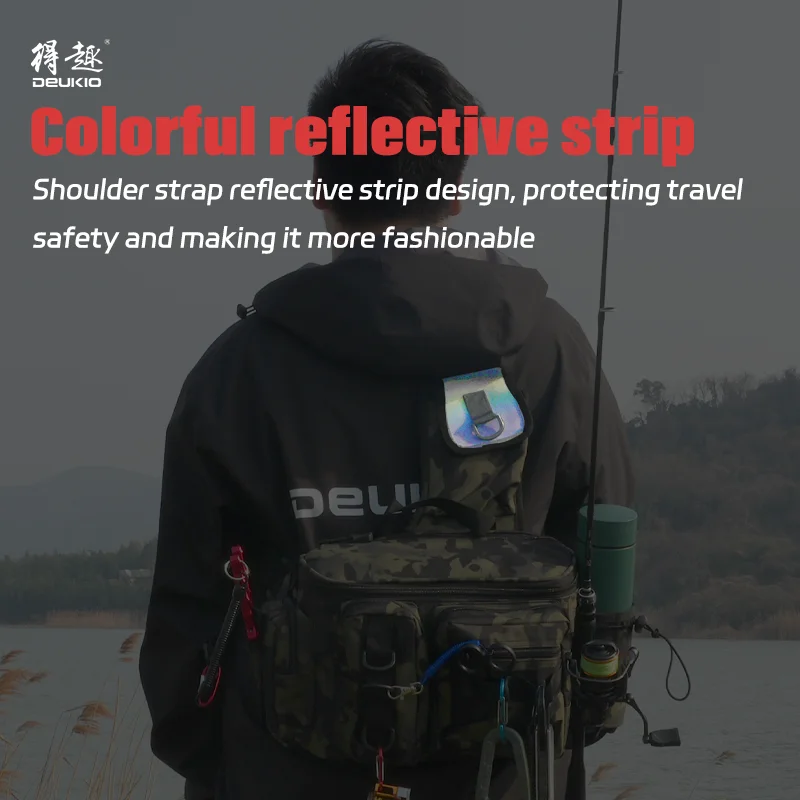 DEUKIO-mochila para aparejos de pesca, caja de señuelos, bolsa de almacenamiento de engranajes, riñonera para pesca con mosca, con soporte para caña, bandolera - imagen 4