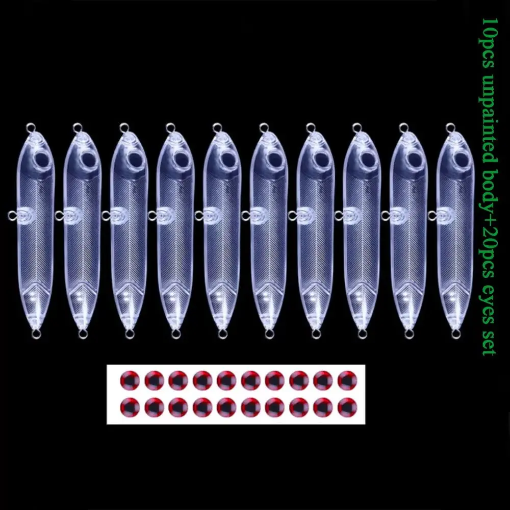 10 Uds. Señuelos de pesca sin pintar en blanco, 10cm, 12g, ABS Artificial, transparente, lápiz para cachorros, cebo Topwater, cebos duros DIY - imagen 4