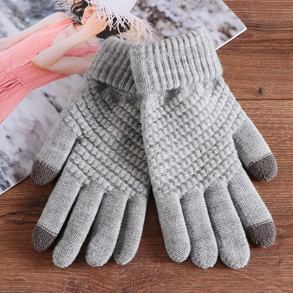 Guantes de punto cálidos para hombre y mujer, manoplas gruesas y cálidas para pantalla táctil de teléfono móvil y adultos, Invierno - imagen 4