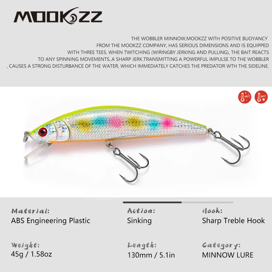 Señuelo de pesca de pececillos de mar, cebo duro de hundimiento, 130MM, 45G, Wobble MINNOW Crankbait, mejor precio - imagen 2