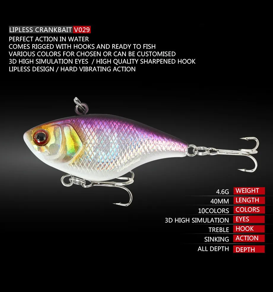 1 Uds. Señuelos duros VIB cebo de pesca anzuelos triples hundimiento Crankbait Wobber aparejos de pesca 4,6g 4cm - imagen 2