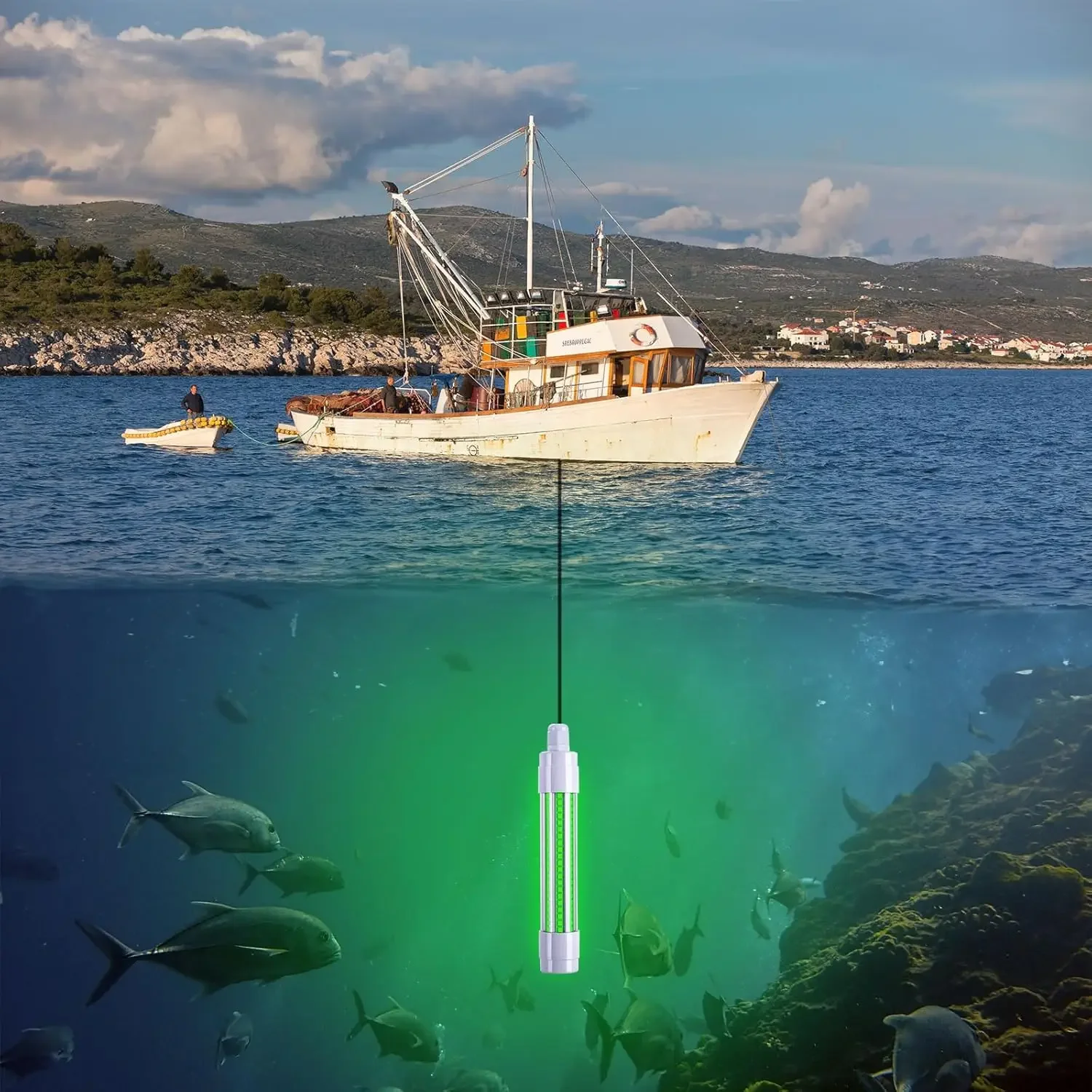 Goture 16w luz de pesca submarina luz de pesca sumergible IP68 LED señuelos buscador lámpara atrae gambas calamar Krill luz verde - imagen 2