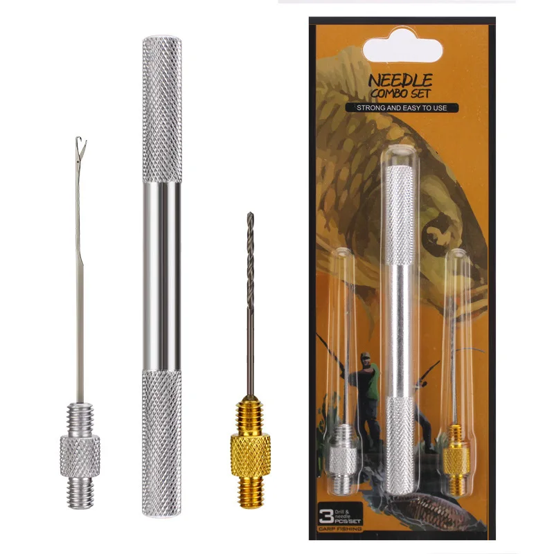Juego de ganchillo para línea de pesca, aguja de anzuelo, gancho de tracción, taladro de perforación, herramienta de pesca, 3 piezas - imagen 2
