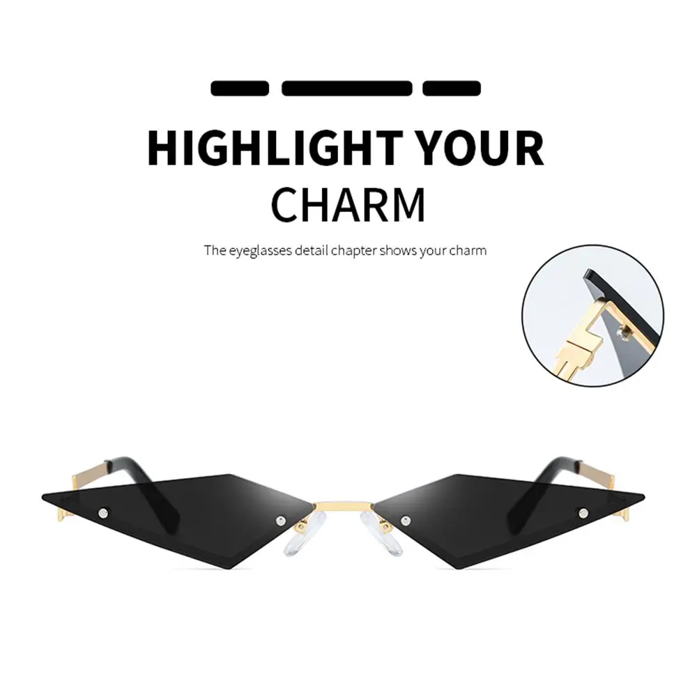 Ropa de calle UV400, gafas de sol sin montura para mujer, gafas de sol de moda para mujer, lentes de película auténtica con forma de diamante - imagen 5