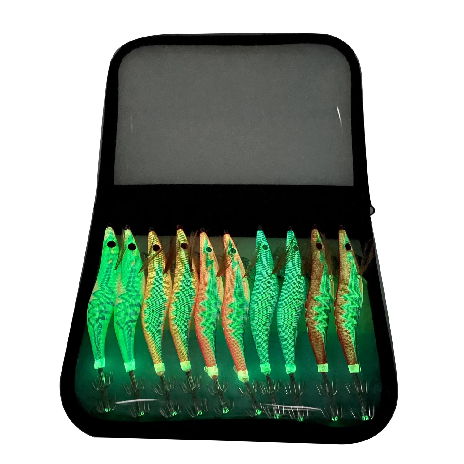 ZYZ-anzuelo de pulpo de camarón de madera, cebo luminoso de cuerpo completo con frijoles de sonido, calamar de pesca marina, juego de doble capa, 10 unids/lote por caja - imagen 3