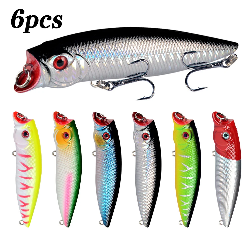 Señuelos de pesca Popper, cebos duros Wobbler de pesca de calidad, 6 uds.
