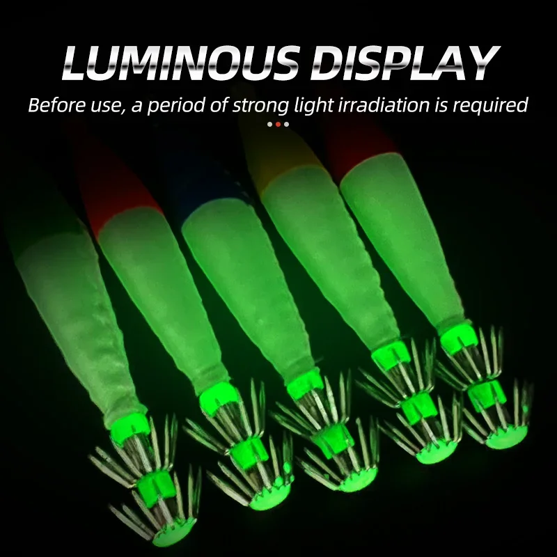 3 uds varios señuelos multicolores pesca calamar luminoso anzuelos de calamar cebo de pesca señuelo plantilla sepia manga Señuelos de Pesca - imagen 4