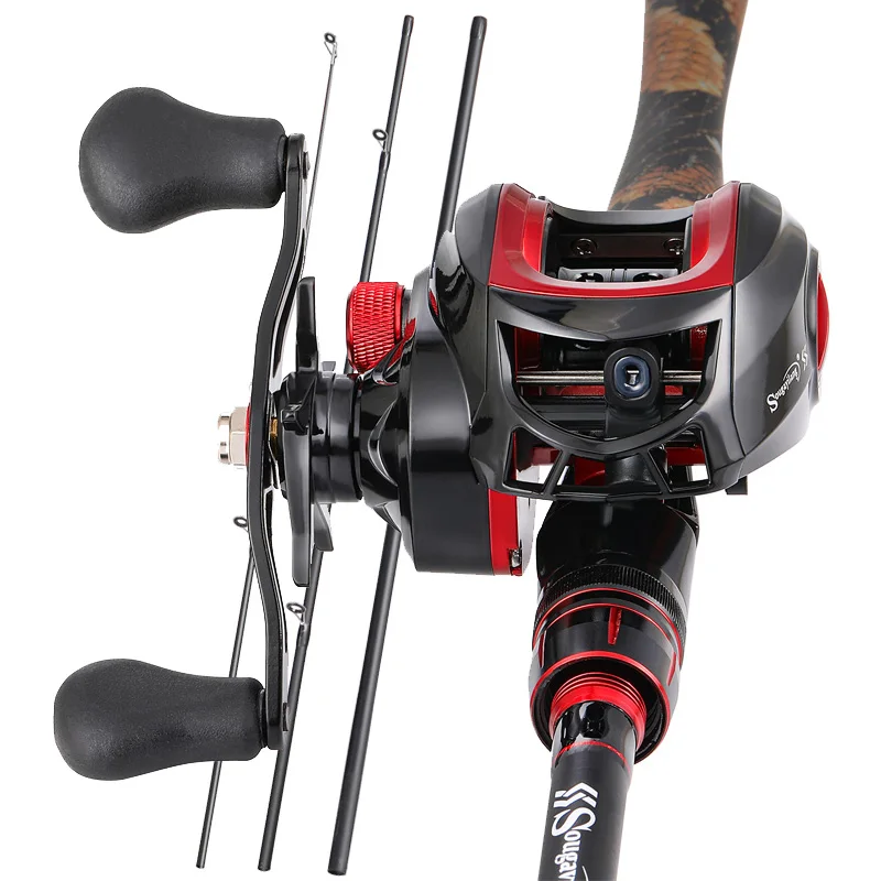 Sougayilang Set baitcasting fibra carbono + carrete engranaje metal