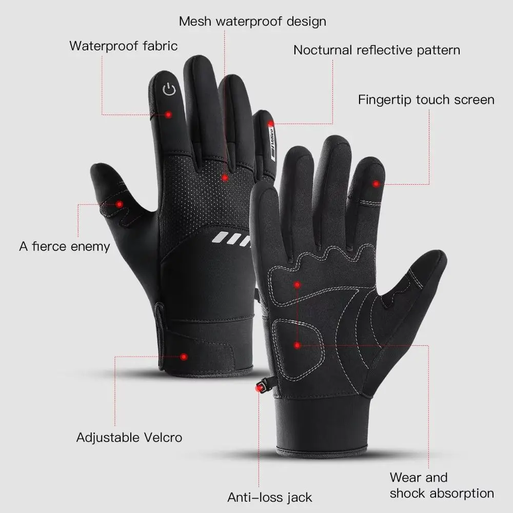 Guantes cálidos de invierno impermeables a la moda, guantes de motocicleta para mantener el calor con pantalla táctil, guantes de ciclismo gruesos antideslizantes para deportes al aire libre - imagen 3