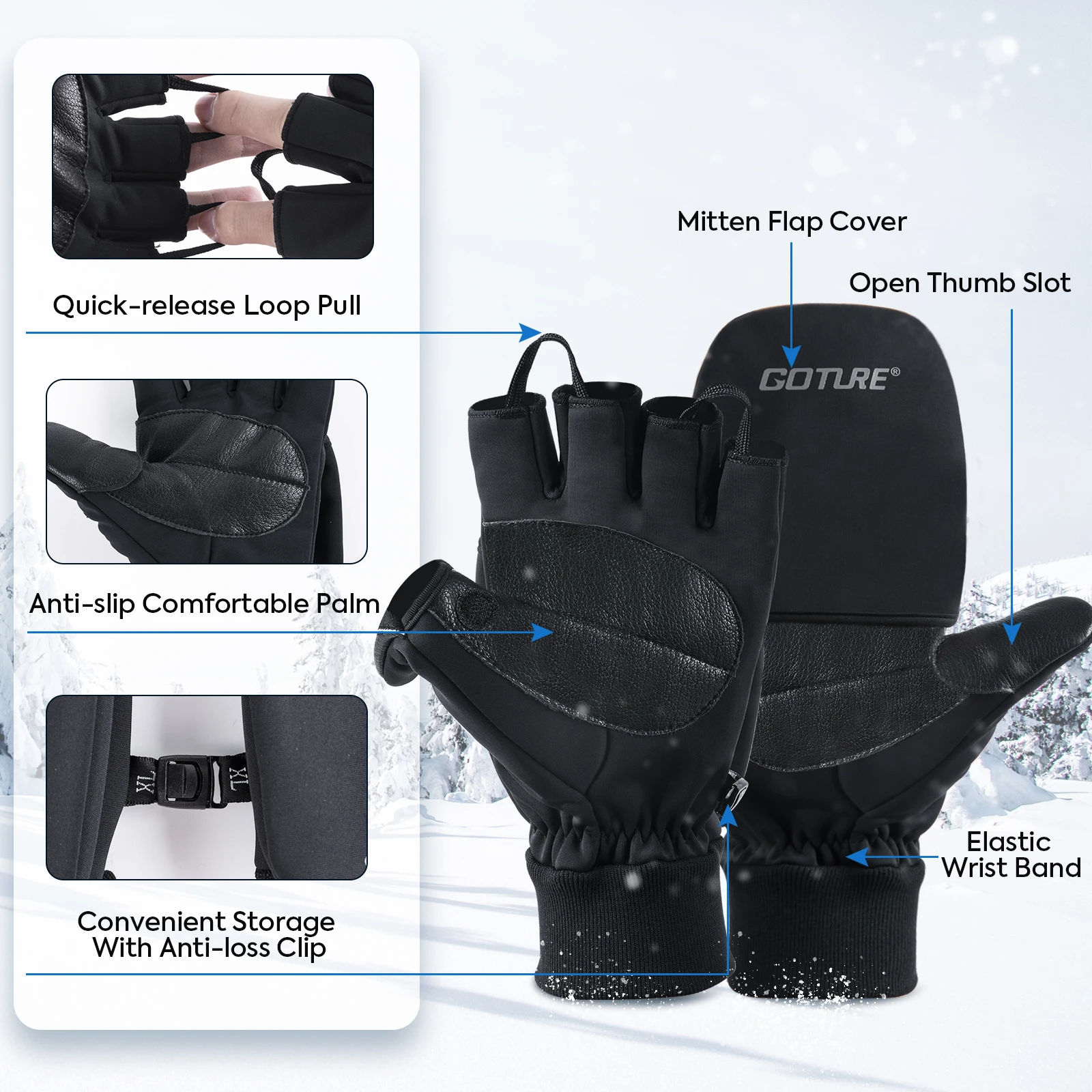 Goture Guantes de nieve impermeables con pantalla táctil, térmicos, gruesos y cálidos para pescar, snowboard, hombres y mujeres, equipo de invierno para clima frío - imagen 5