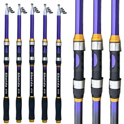 Caña de pescar de mar portátil telescópica de alta resistencia, caña de surf de viaje de carbono duro de potencia media con mango de EVA 2,1/2,4/2,7/3/3,6 M