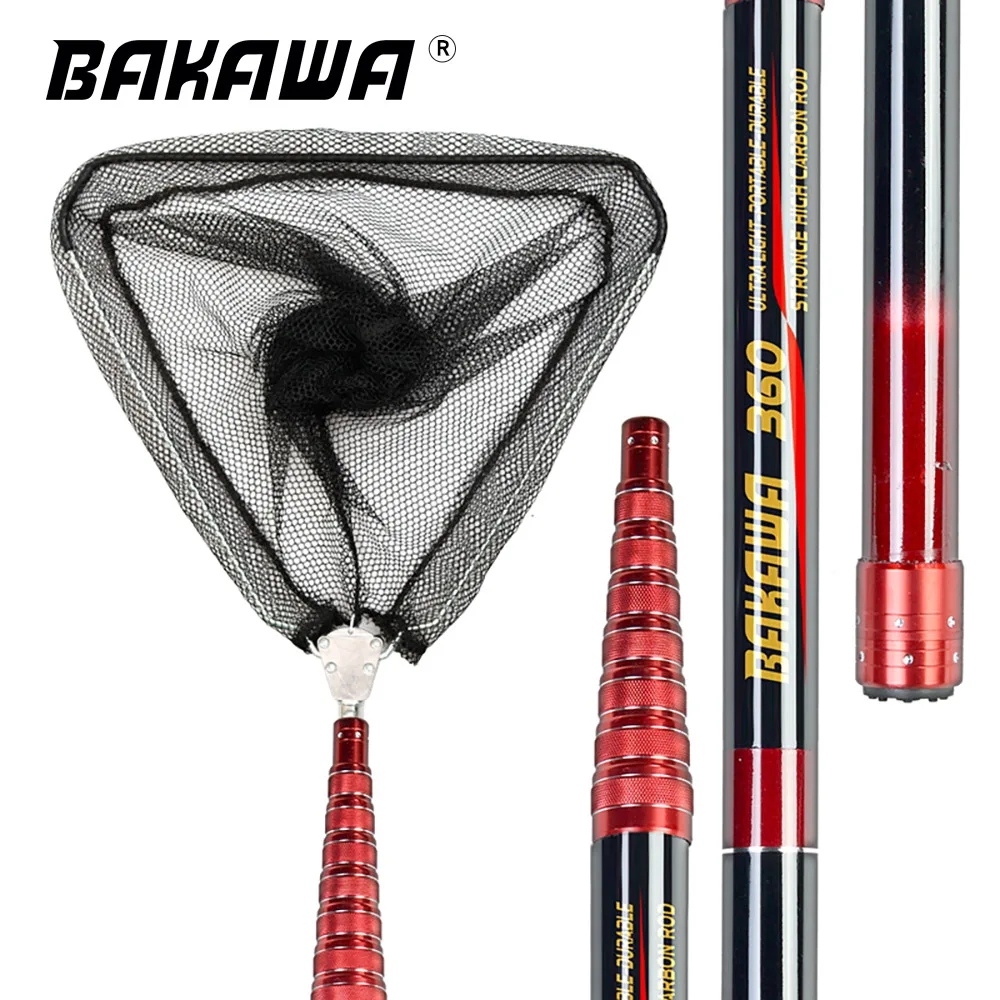 Red de pesca plegable BAKAWA, red de aterrizaje telescópica de 4m3,6 M, herramientas para moscas de fibra de carbono para carpa, red de inmersión manual de mar, accesorios de red de aterrizaje - imagen 3