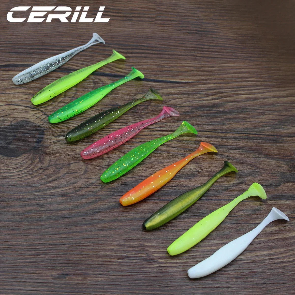 Ceril-señuelo de pesca de gusano delineador suave, plantilla de cola de paleta, Wobblers, Lucio, cebo artificial, sábalo de silicona, Swimbait, 50 piezas/kit, 75mm - imagen 4