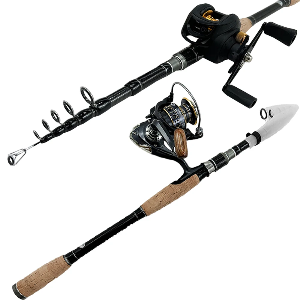 Caña de pescar de carbono telescópica, Kit de carrete giratorio, juego completo de señuelo de anzuelo de línea, 2,7/3,0 M - imagen 4